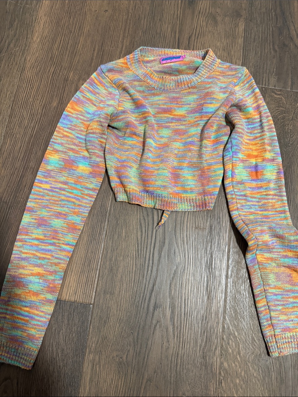 Cropped Multicolor Crew Neck Sweater - Women's